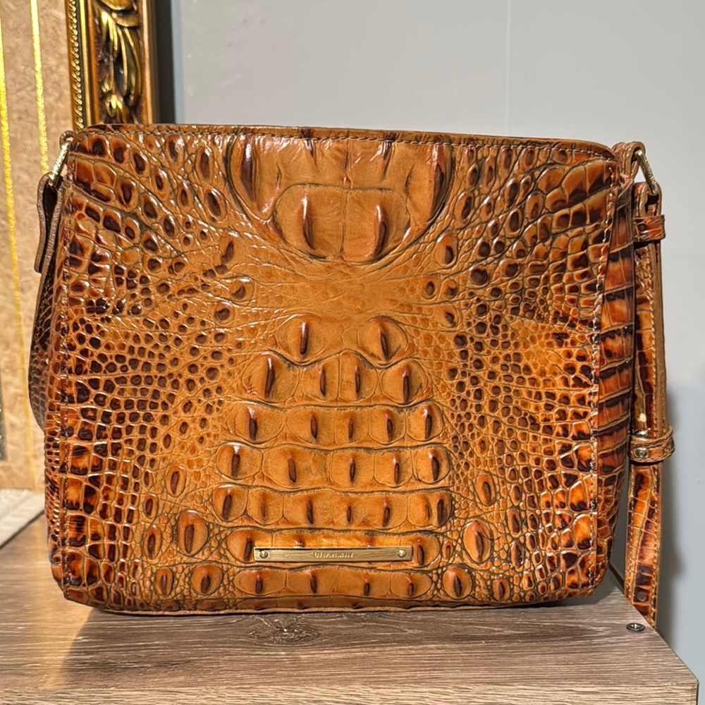 Brahmin Tan Crossbody Bag with Crocodile Embossed Leather
